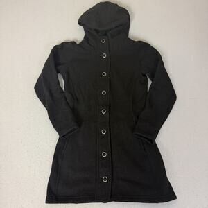 KÜHL Black Fleece Hooded Snap Front Coat Jacket Women’s XS Longline Warm